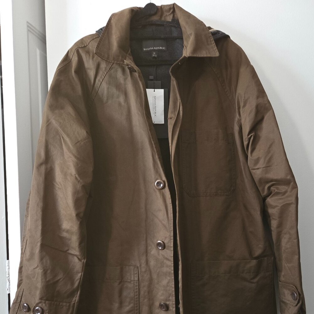 Banana Republic Water Resistant Wax Tailored Coat -Lining -  Olive Tan - NWT
